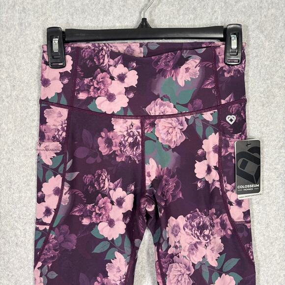 Colosseum Capri Leggings Womens Small Purple Allure Peonies Pockets Yoga Active - Picture 2 of 8